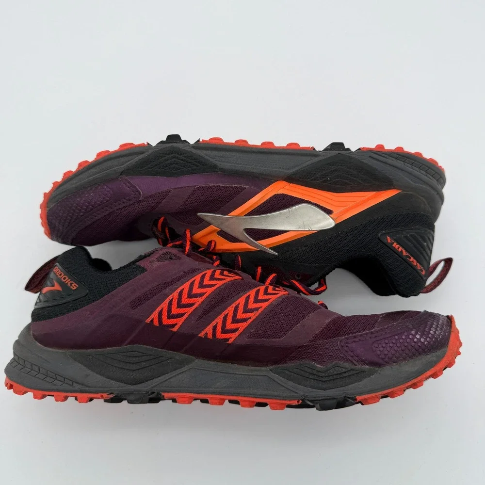 Brooks Cascadia 12 Trail Running Shoes Womens 9.5 Plum Orange Black 1202331B604